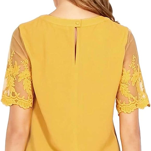 Shy Velvet Lace Sleeve Mustard Yellow Top - Picture 3 of 10